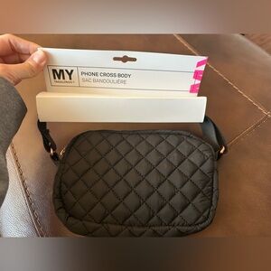 MY Tagalongs Quilted Phone Crossbody - Black new